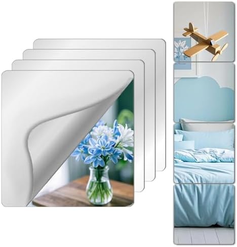 Unbreakable Mirror Tiles, 8PCS 14”x14” Peel And Stick on Mirror for Wall Mirrors Decorative, Toddlers for Kids Bedroom, Plastic Gym Frameless Door Small Adhesive Mirrors for Classroom Decor Stickers by VXKZF