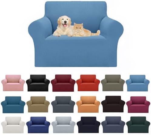 Cupuamon 2026 New Stretch Chair Sofa Slipcovers Couch Cover for 1 Seater Furniture Protector Sofa Covers with Elastic Bottom Jacquard Fabric Small Checks for Pets, Kids - Riverside by Cupuamon