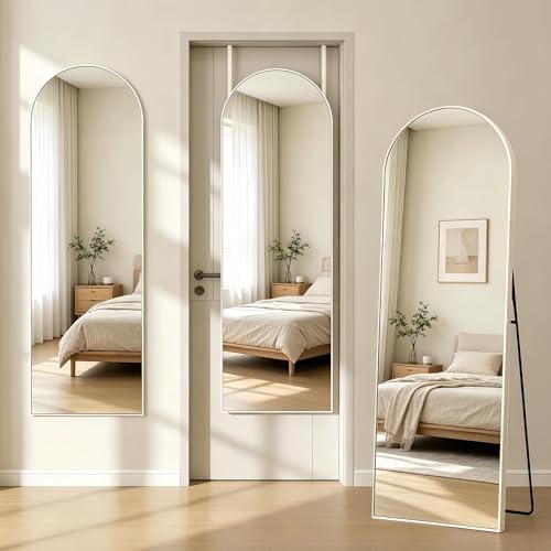 50"x 17" Full Length Door Mirror with Stand, Hanging Mirror, White by JAWGLOW