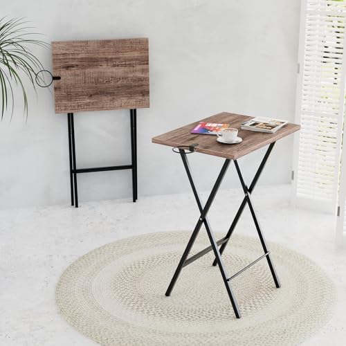 VECELO Folding TV Tray for Eating Set of 2, Portable Dinner/Snack Table with Cup Holder for Couch, Living Room and Small Space, Coffee & Black by VECELO