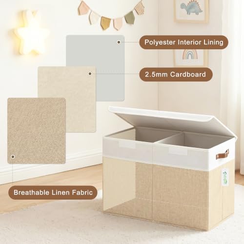 Bagnizer Large Toy Storage Box with Lids, Collapsible Sturdy Baby Storage Organizer Chest Bin Basket for Kids, Boys, Girls, Playroom, Nursery, Bedroom, Closet 25"x13"x16" (Beige and White) - Image 3