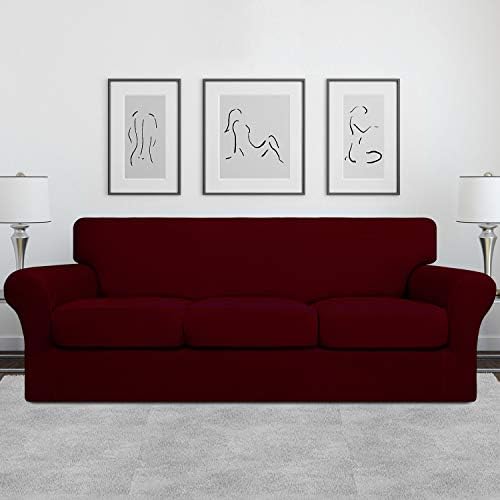 Easy-Going 4 Pieces Stretch Sofa Cover for 3 Cushion Couch Washable - Image 2