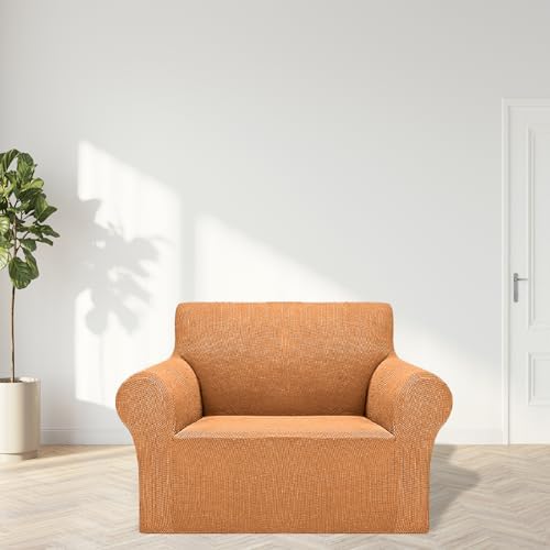 Cupuamon 2026 New Stretch Chair Sofa Slipcovers Couch Cover for 1 Seater Furniture Protector Sofa Covers with Elastic Bottom Jacquard Fabric Small Checks for Pets, Kids - Golden - Image 3