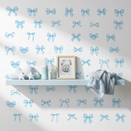 60Pcs Watercolor Bowtie Wall Stickers - Coquette Aesthetic Vinyl Decals for Room Decor in Light Pink, Sky Blue, Mint Green, Lavender Peel and Stick Nursery, Bedroom, Kindergarten Wall Art (Blue) by Unknown