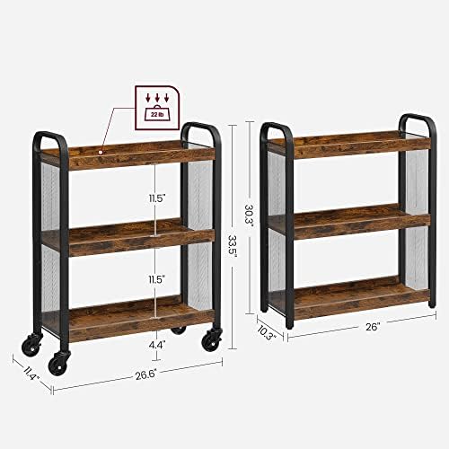 VASAGLE 3-Tier Narrow Storage Cart, Rolling Cart with Wheels, Steel Frame - Image 5