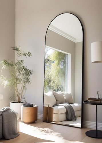 65''x22'' Arched Full Length Mirror, Floor Mirror with Stand, Full Body Mirror, Wall Mirrors, Modern & Contemporary Full Length Mirrors, Aluminum Alloy Frame - Black by TinyTimes