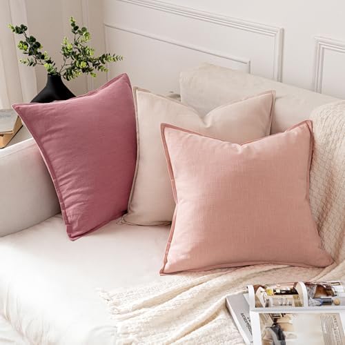 MIULEE Decorative Linen Euro Sham Pillow Covers 24x24 Pink - Image 4
