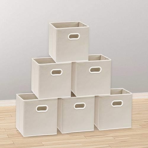 Simple Houseware 11-Inch Foldable Cube Storage Bins with Handles, Beige - Image 4