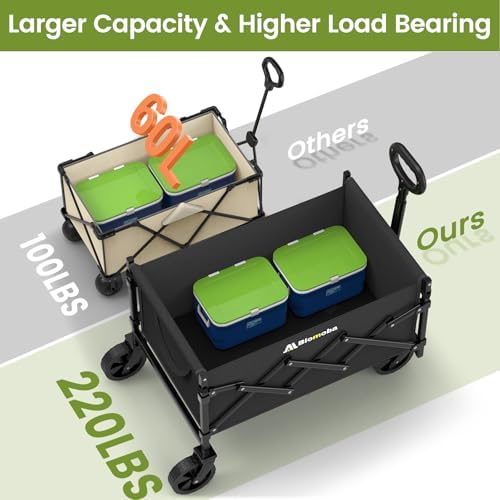 Blomoba Folding Wagon Cart with Wheels, 220lbs Utility Wagon Cart, Black - Image 2