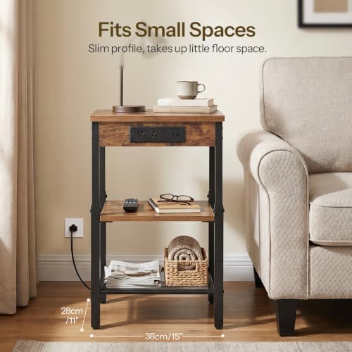 HOOBRO End Table with Charging Station, Adjustable Height Small Side Table - Image 6