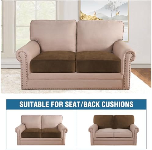 H.VERSAILTEX Velvet Stretch Couch Cushion Cover Plush Cushion Slipcover for Chair Loveseat Sofa Cushion Furniture Protector Seat Cushion Sofa Cover (2 Piece Large Sofa Cushion Covers, Bronze Brown) - Image 3