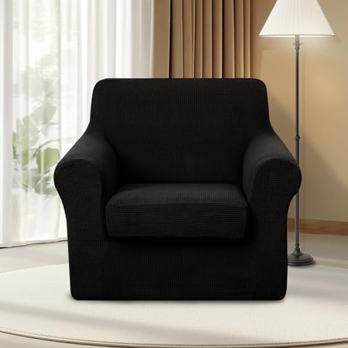 U-NICE HOME 2 Pieces Chair Covers Stretch Chair Slipcover, Black - Image 2