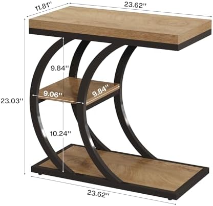 Tribesigns End Table for Living Room, 3-Tier Narrow Wood Couch C-Shaped Side Table with Storage, Industrial Nightstand for Bedroom, Small Spaces, Natural - Image 2