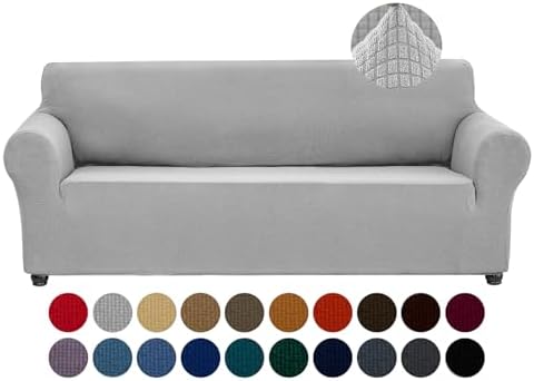 Joccun Stretch Couch Cover Slipcovers, 1-Piece Sofa Covers for 3 Cushion Couch Spandex Jacquard Washable Furniture Protector Cover for Living Room,Kids,Pets(Sofa,Silver) by Joccun