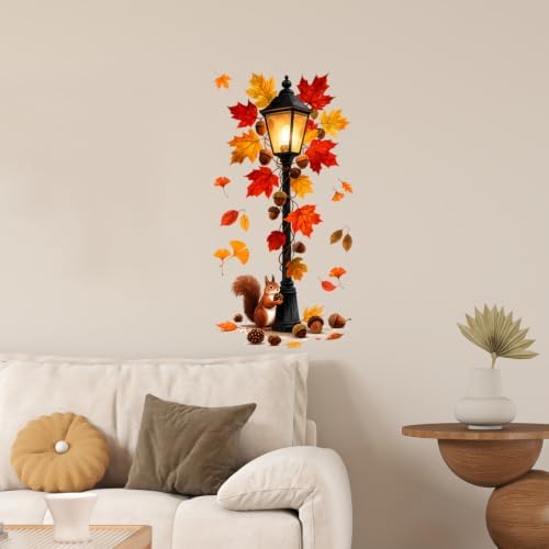 Autumn Lantern Squirrel Wall Decals Peel and Stick Fall Wall Stickers, Woodland Animal Removable Vinyl Wall Decor, Rustic Nature Wall Art for Bedroom Living Room Nursery Farmhouse Home Decorations - Image 4