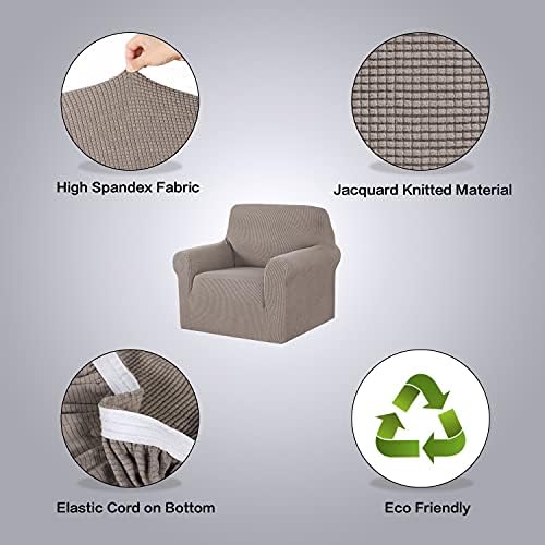 H.VERSAILTEX High Stretch Chair Cover 1-Piece Rich Jacquard Armchair Covers for Living Room Kids Spandex Fabric Sofa Cover for Dogs Stay in Place Machine Washable (Armchair 31"-40" Taupe) - Image 4