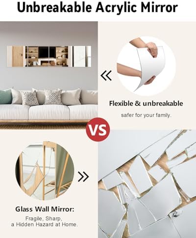 Home Gym Mirrors 12 Inch x 12Pcs Full Length Mirror Tiles Acrylic Unbreakable Wall Mounted Mirror Frameless Full Length for Home Gym, Bedroom, Door - Image 5