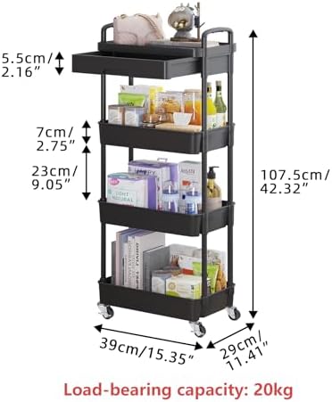 Calmootey 4-Tier Utility Cart with Drawer & Wheels, Storage for Home,Office - Image 5