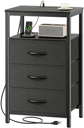Huuger Nightstand with Charging Station, 27.6 Inch Bedside Table,Side Table by Huuger