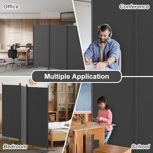 Kokorona 3 Panel Room Divider, 6FT Tall Folding Privacy Screen Wall Dividers, Portable Privacy Screen Freestanding Room Divider for Room Separation, Included - Cover Strips, Grey, 102''W x 71''H - Image 6