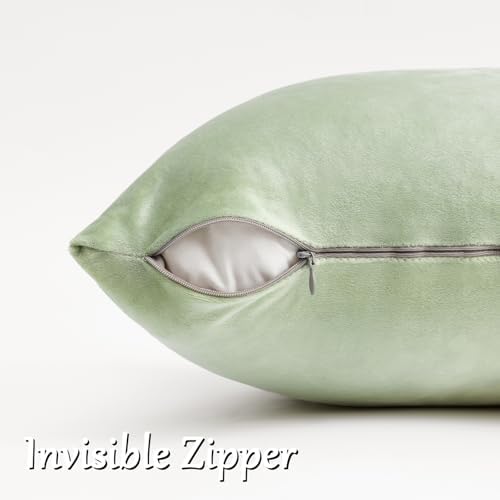 GIGIZAZA Sage Green Velvet Throw Pillow Covers 18x18 Pack of 2 - Image 4