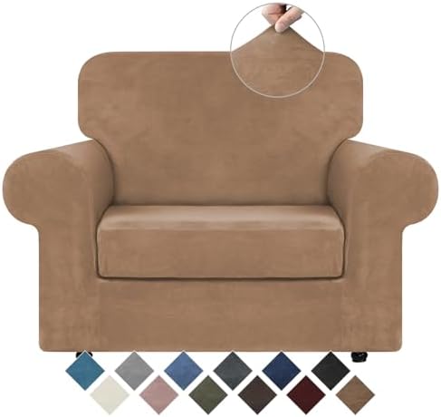 WEERRW Velvet Stretch 2 Pieces Chair Sofa Slipcovers Washable, Light Brown by WEERRW