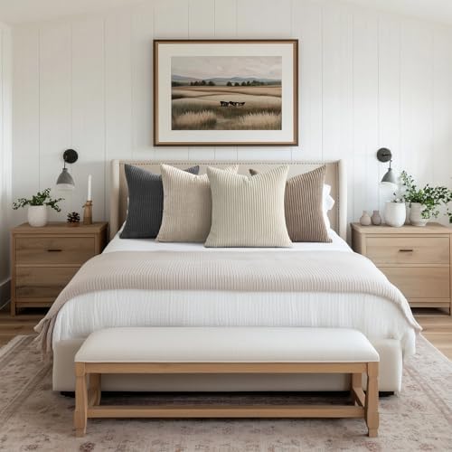 Topfinel 4 Packs Natural Decorative Throw Pillows Covers 20x20 Inch for Living Room Couch Bed Sofa, Rustic Farmhouse Boho Neutral Home Decor, Soft Plush Striped Corduroy Square Cushion Case 50x50 cm - Image 5