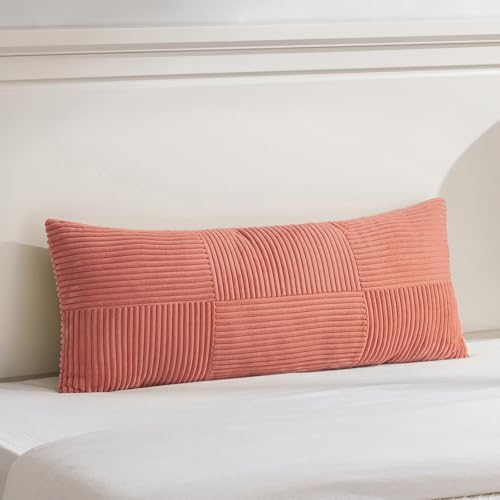 Fancy Homi Set of 2 Coral Boho Long Lumbar Body Decorative Throw Pillow Cover 14x36 Inch for Bed Couch Bedroom Bench, Soft Patchwork Corduroy Textured Pillow Case, Rustic Farmhouse Room Décor - Image 6