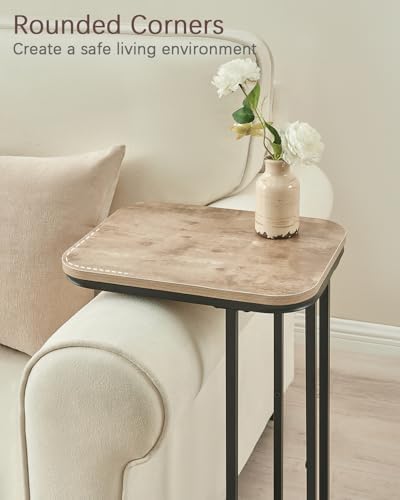 KJGKK C Shaped End Table, 27 Inches High Small Side Table for Sofa and Bed, Couch Table That Slides Under, Tall Tv Tray Table for Living Room, Bedroom, Metal Frame, Greige & Black - Image 6