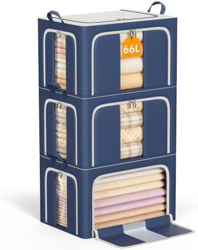Clothes Storage Bins, 3 Openings, 66L, Navy Blue by LeArex