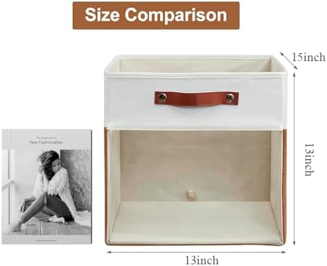 Bagnizer Storage Cubes, 4 Pack Linen Foldable Storage Bins with Clear Window and 2 Handles, 13x15x13 Storage Cube Bins for Shelf Closet, Kallax, Clothes, Books - (Brown / Off-White) - Image 7