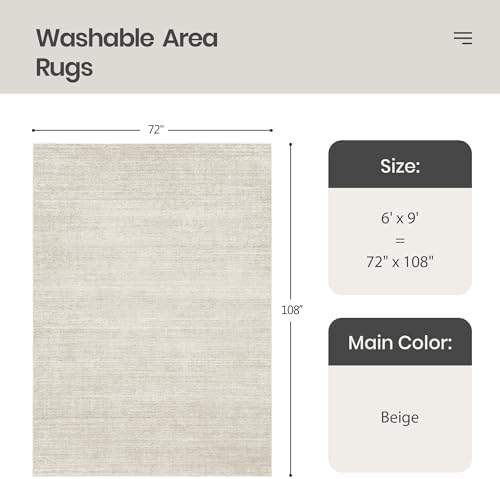 Valenrug 6x9 Area Rugs Non Slip, Large Washable Rugs for Living Room, Beige - Image 2