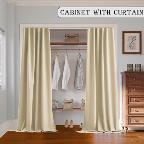 Room Divider Curtains with Ceiling Track, 95% Blackout Heavy Curtains Noise Reduction Privacy Curtain System Kits, 8.3 ft Wide x 7 ft Tall, Cream Beige, 1 Panel - Image 2