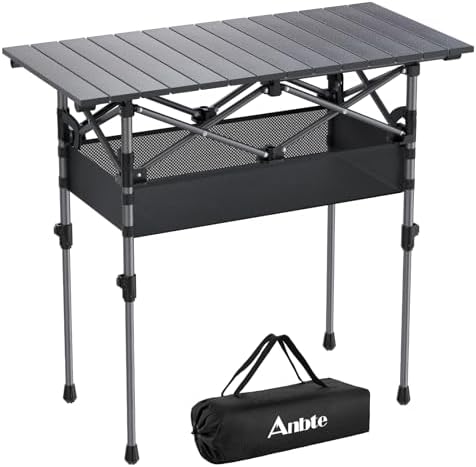 Anbte 3ft Aluminum Roll Top Folding Camping Table, Portable, 32”X16”, Black by Anbte