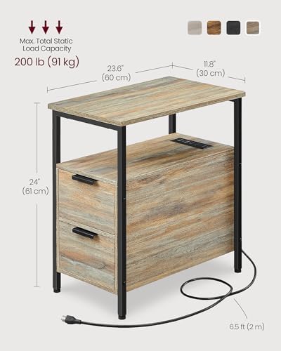 VASAGLE Side End Table with Charging Station, Slim Nightstand with Storage - Image 3