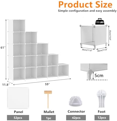 AWTATOS Cube Storage Organizer, 16 Cube Closet Organizer, White - Image 5