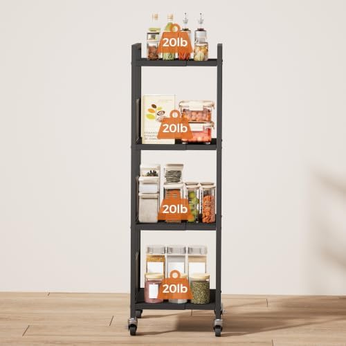 4-Tier Expandable Storage Shelving Unit,Slim Storage Cart,Metal - Image 2