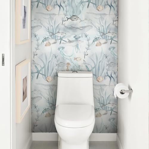 Peel and Stick Wallpaper Aqua Blue Coral Reef Marine Fish Wallcovering Coastal Wallpaper Beach Removable Contact Paper for Kids Bedroom Nursery Bathroom Accent Walls (Aqua Blue, 17.3"x118") - Image 5