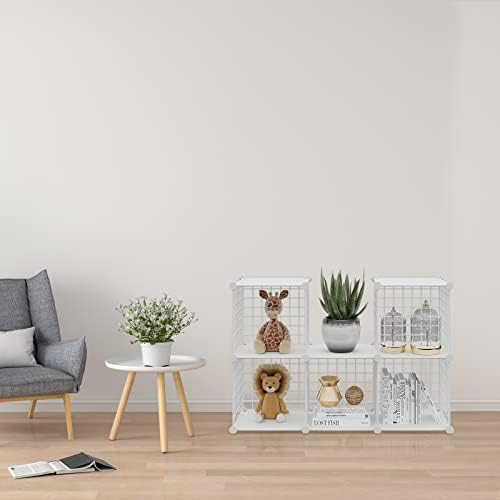 HUBSON Wire Cube Storage Organizer, Book/Toy/Craft/Potted Plants and petCloset Organizers and Storage Shelves, 6-Cube Freely Combinable Metal Grids Storage Shelf,White Plus Iron - Image 6