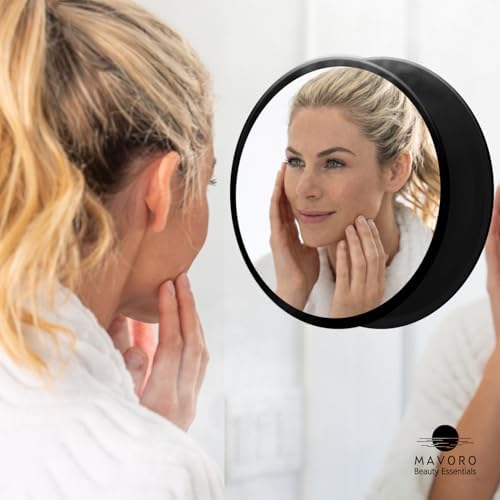 Mavoro 9" Acrylic Shower Mirror | 3 Suction Cups | Non-Magnified | Black - Image 3