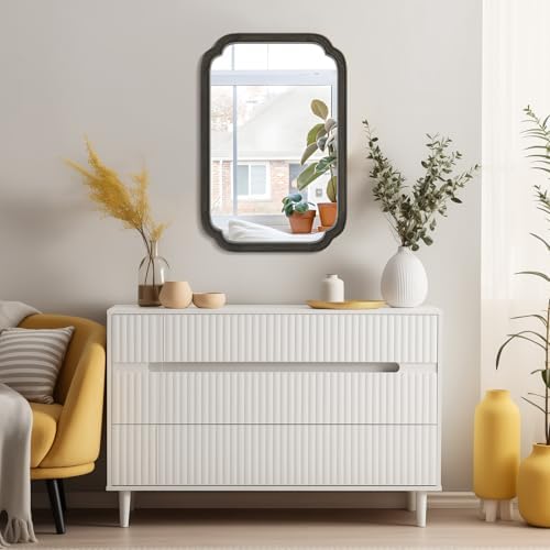 WallBeyond 20" x 30" Rounded Corner Arch Wall Mirror with Wood Frame for Entryway, Living Room or Bedroom Home Decor - Light Woodgrain [20" x 30" Black] - Image 3
