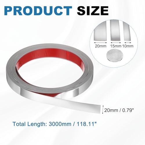 uxcell Silver Peel and Stick Molding Trim, 0.8 Inch x 9.8 ft Self-Adhesive Mirror Tape, Flexible PVC Border Strip for Wall Decoration Tile Edge Ceiling Floor Frame Furniture Decoration - Image 2