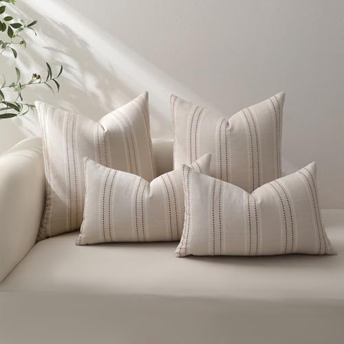 Hckot Fall Throw Pillow Covers 18x18 Set of 2 Striped Pillow Covers Caramel - Image 6