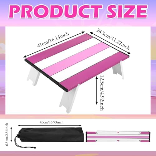 CroBlissful Beach Table Folding Camping Portable Table Striped White Aluminum Side with Carry Bag for Summer Camping Picnics and Outdoor Activities(16x11x5 in,Pink) - Image 2
