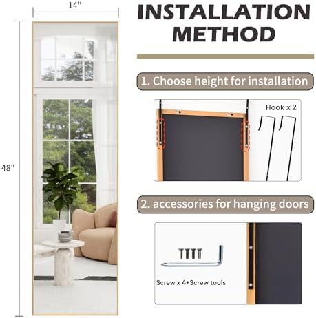 48"x 14" Over the Door Mirror Full Length, Full Body Mirror, Gold - Image 7