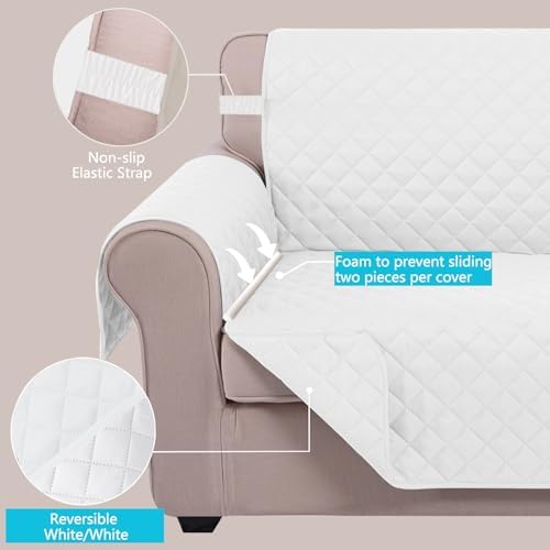 U-NICE HOME Loveseat Sofa Cover for 2 Cushion Couch, White - Image 3