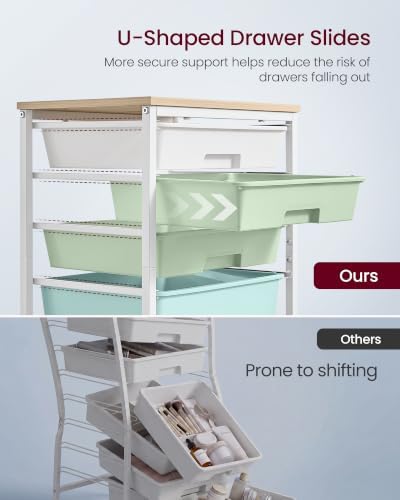 VASAGLE Rolling Cart with Drawers,5 Drawers Storage Cart, Green and White - Image 4