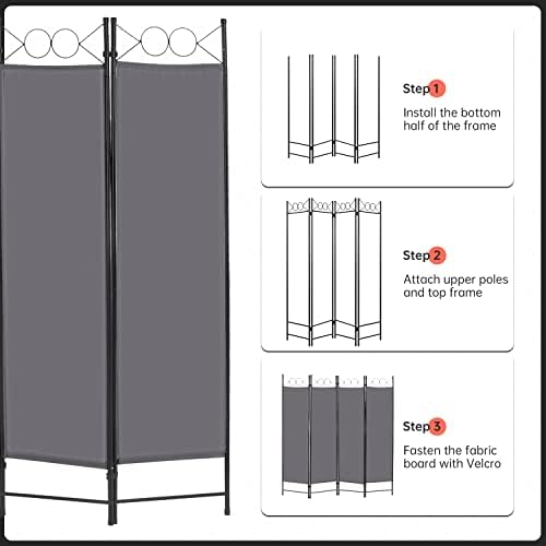 FDW 4-Panel Folding Room Divider | 6ft, Gray | Light & Portable - Image 2