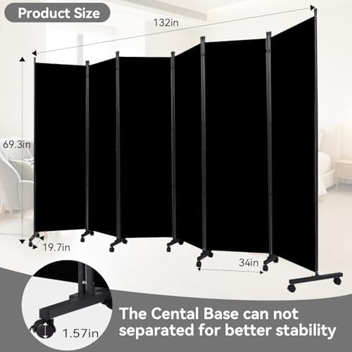 Folding Room Divider W/Wheels,Heavy Duty Base Privacy Screen Separator - Image 3