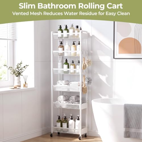 Delamu 6 Tier Slim Rolling Storage Cart, Utility Metal Narrow Cart 7.1" W - Image 7